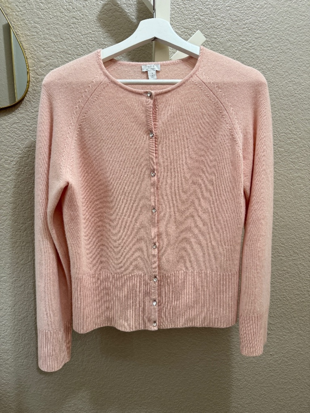 APT9 100% Cashmere Cardigan M Blush Pink Rhinestone Button Sweater
